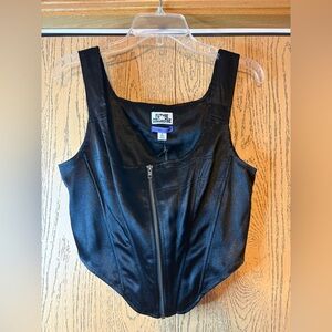 Black Faux Leather Zip-Front Tank Top